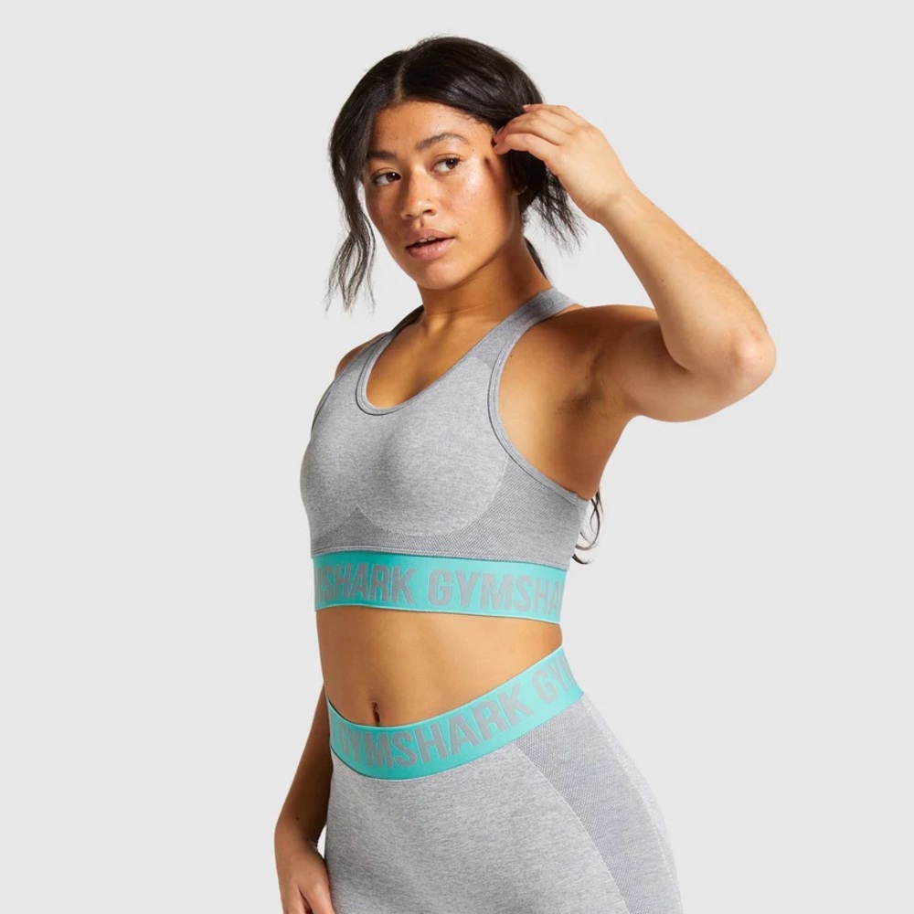 Gymshark Flex Sports Bra - Smokey Grey Marl/Light Green